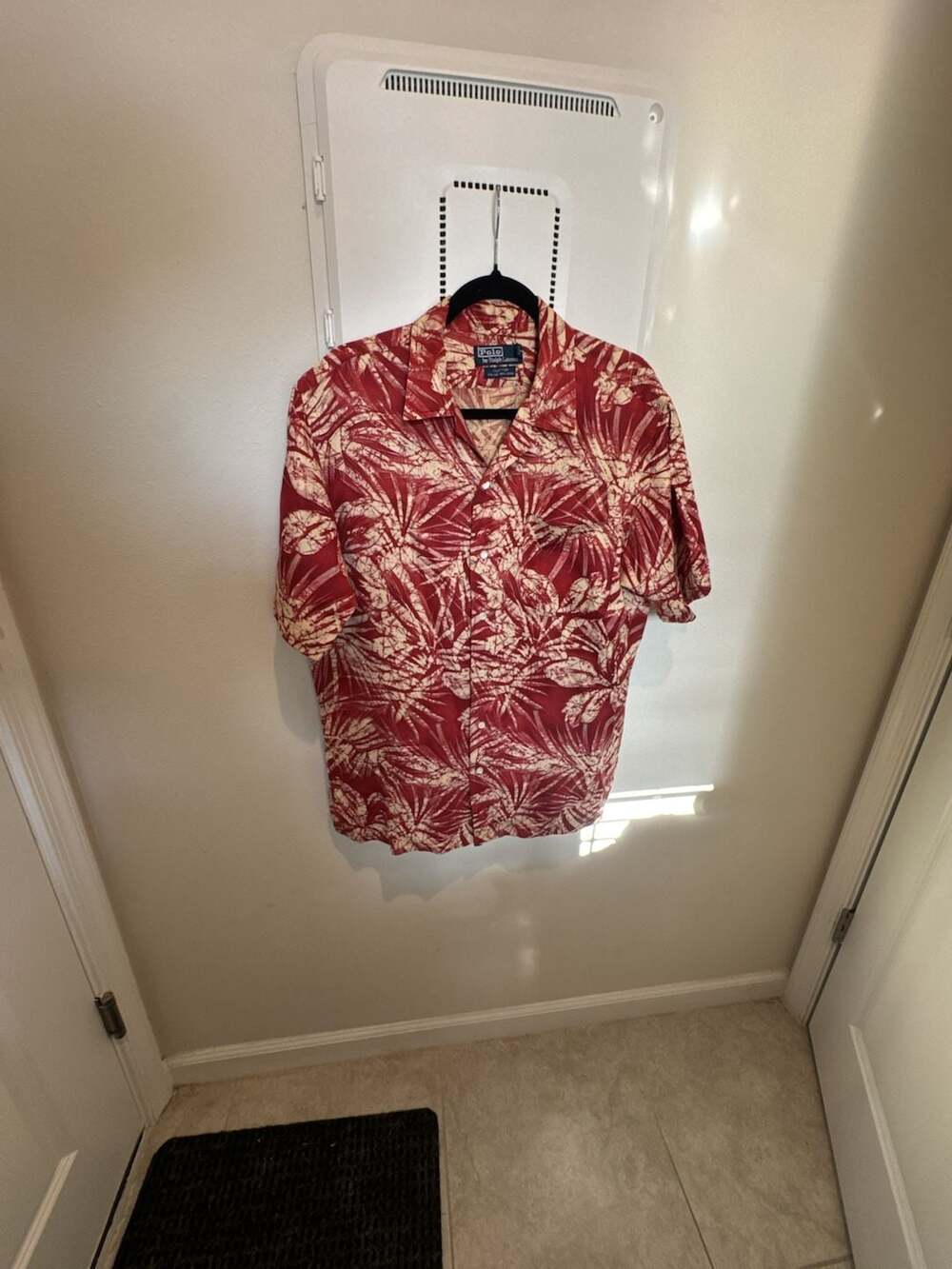 Polo Ralph Lauren Red Floral Tropical Silk Linen Short Sleeve Hawaiian Shirt